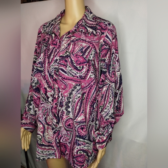 Kim Rogers paisley Women's plus size 2x long sleeve button up blouse shirt top - Picture 2 of 8